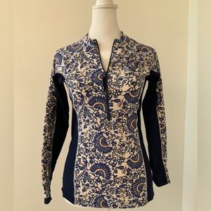 Tory Burch Size S Navy Print Rashguard Swim Top